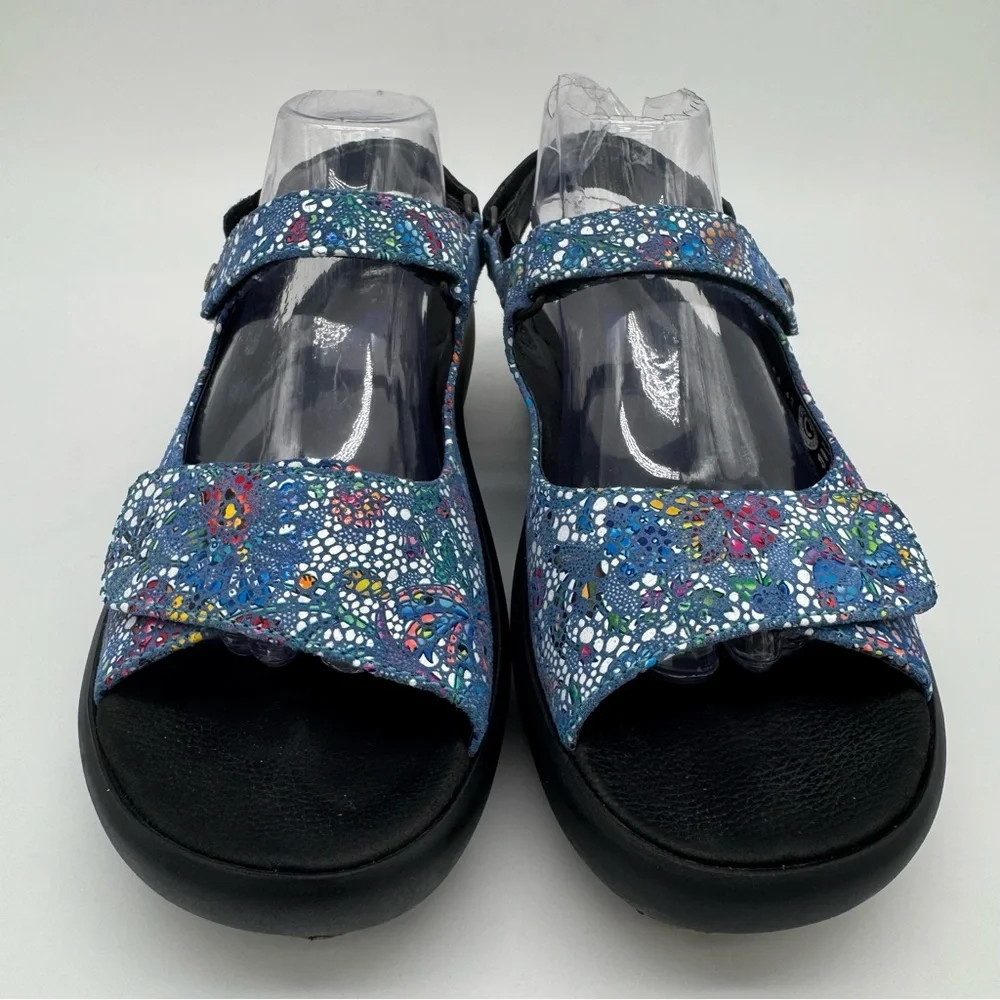 Wolky Pichu Blue Multicolor Leather Adjustable Sandal Size 42/11